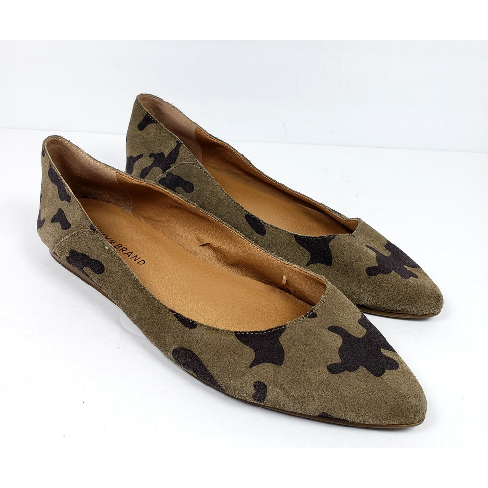 Lucky Brand Bylando Womens Size 8.5 Green Camo Suede Slip On Flats Shoes
